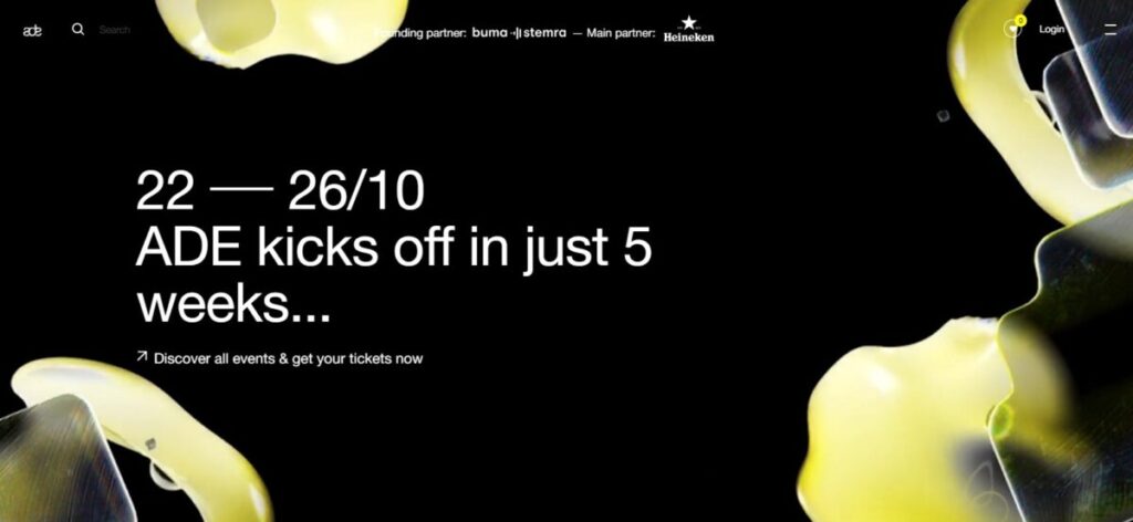 Where to Stay for Amsterdam Dance Event: 2026’s Top Areas & Insider Tips 20 Black and white display with the text "ADE kicks off in just 5 weeks" for the Amsterdam Dance Event online platform.