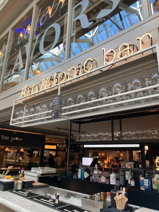 Amsterdam Foodhallen Gin and Tonic Bar with patrons enjoying drinks
