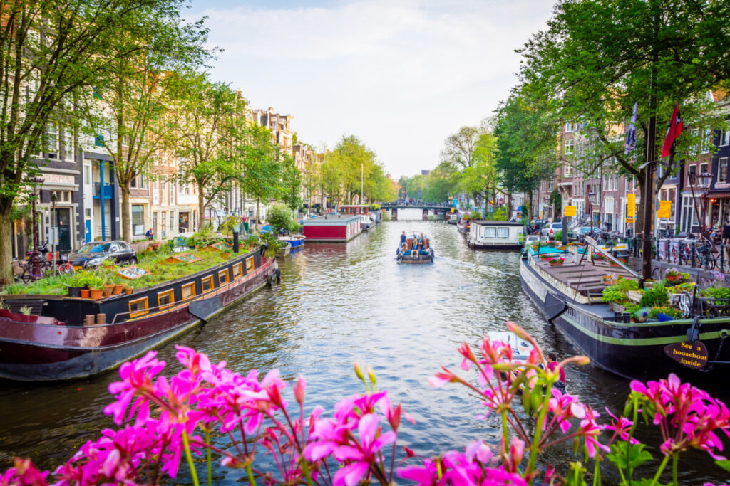 The canal view and canal cruise in Amsterdam, Netherlands