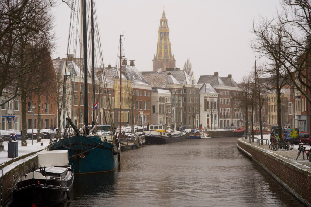Walking the Netherlands' New Long-Distance Salt Path: A Journey Through Nature and Culture 25 The canal and houses at the city center of Groningen at the Groningen Province in Northern Netherlands