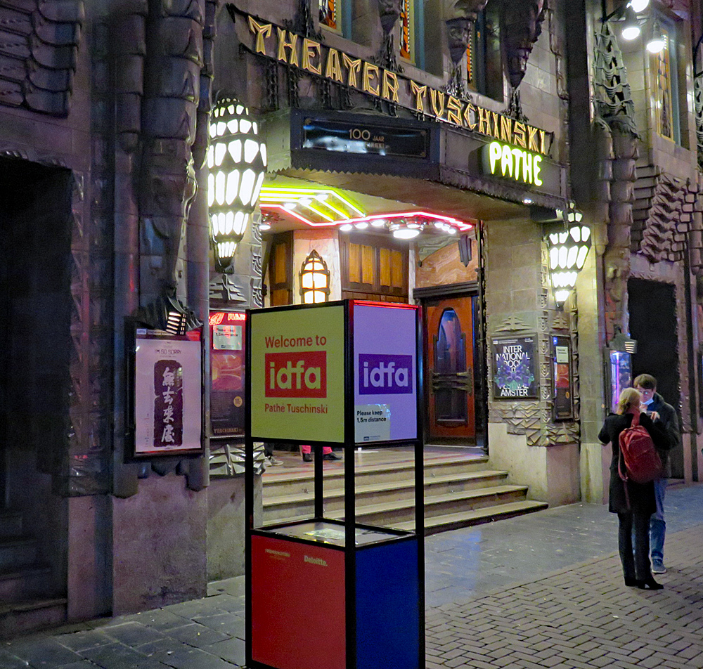 International Documentary Film Festival Amsterdam sign at the Tuschinski movie theater in Amsterdam