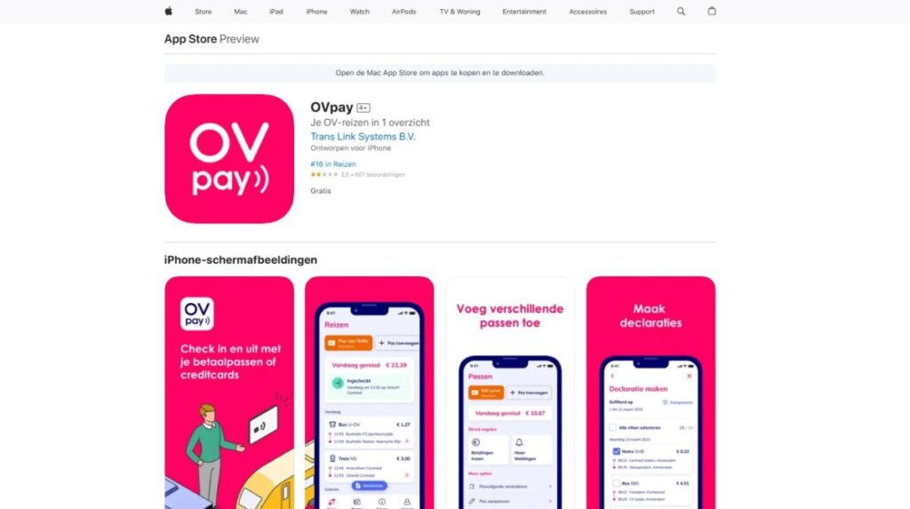 OVpay app page is shown on the App Store, featuring its logo and download options for users.
