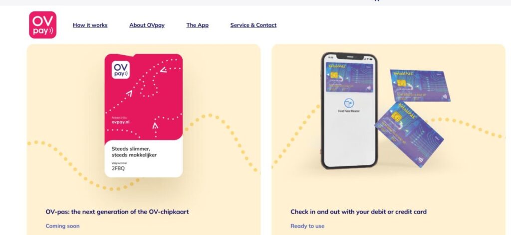 Display of the OVpay Cards app website, highlighting its design and functionality.
