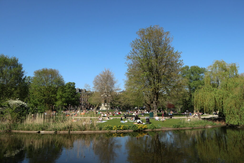 Amsterdam Picnic Locations and Tips: Discover the Best Spots and Expert Advice 5 Locals relaxing on the lawns beside the pond at Sarphatipark in the De Pijp district of Amsterdam