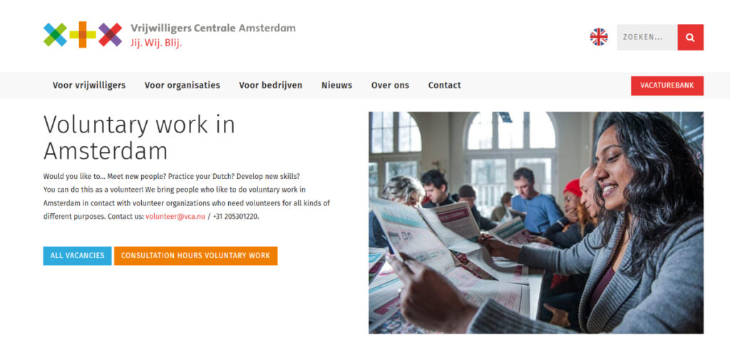 Volunteering in Amsterdam: Where to Lend a Hand 8 Vrijwilligers Centrale Amsterdam website landing page