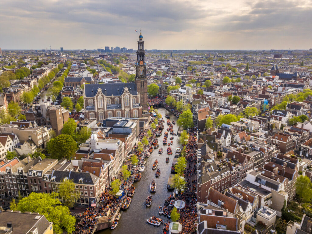 How to Find Hidden Hofjes in the Jordaan: Secret Courtyards & Local Tips 14 Aerial view of the Westerkerk in Amsterdam, Netherlands